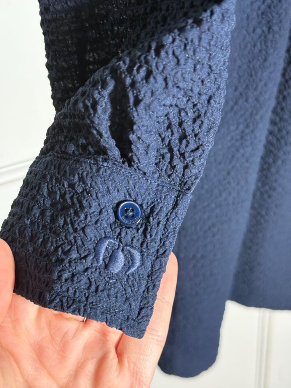 Desigual Short Textured Shirt Dress Navy Blue Size Small Summer Collared Buttons - Picture 8 of 10